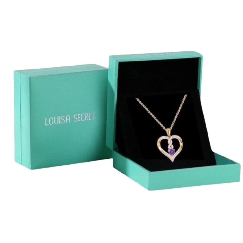 Laura Secret Gold Purple Amythist Infinity Heart Necklace Sterling Silver 925